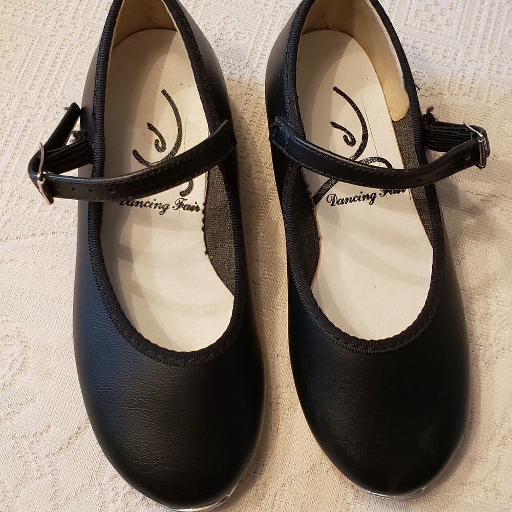 EUC Little Girls Matte Black Mary Jane Tap Shoes Sz 8.5M